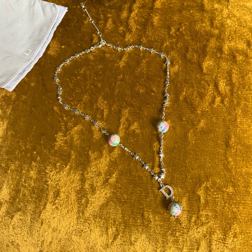 Dior Star Logo Necklace With Floral beaded chain